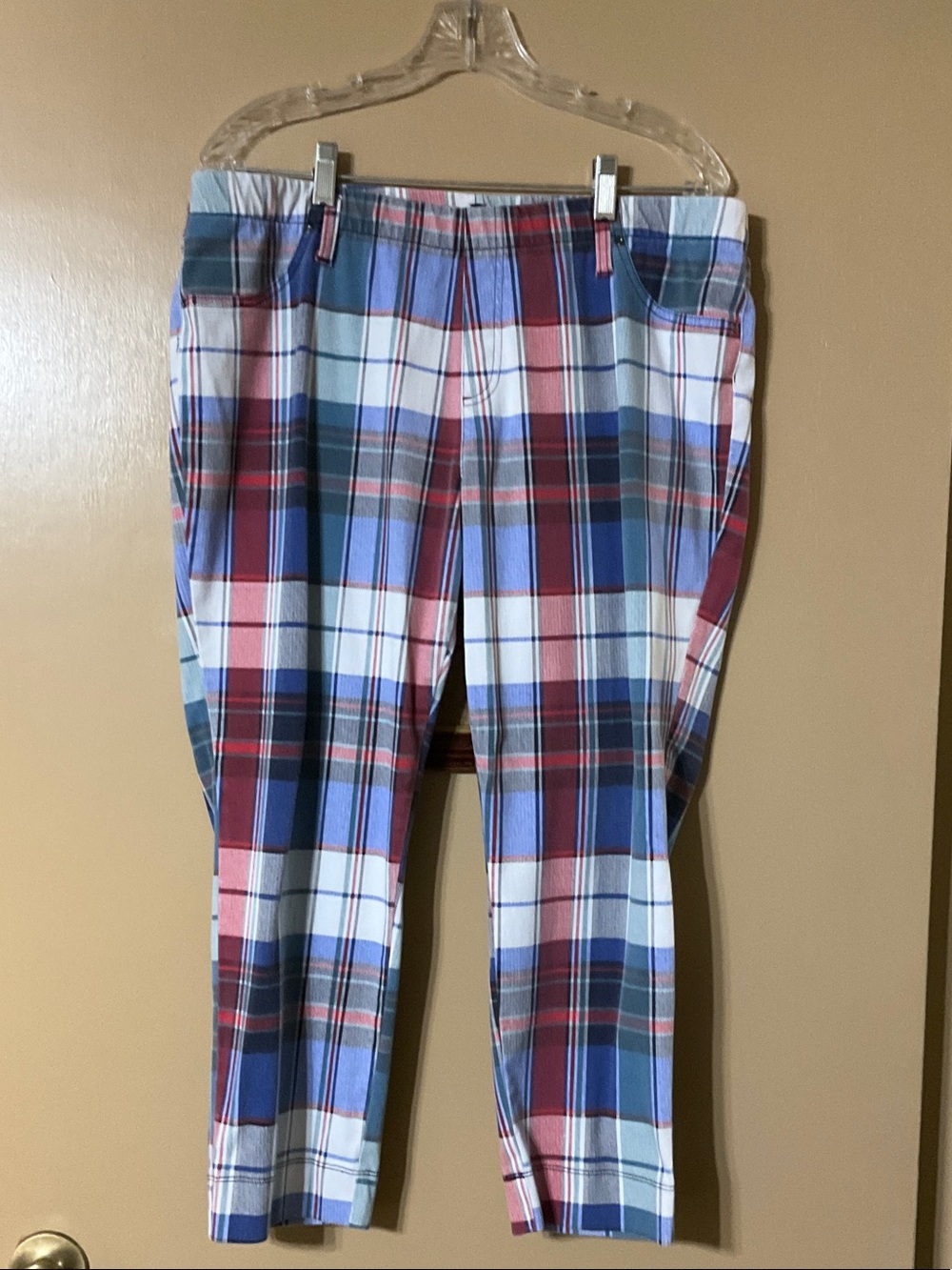 Time and Tru Women's Plaid Capris in Red, Blue, and White